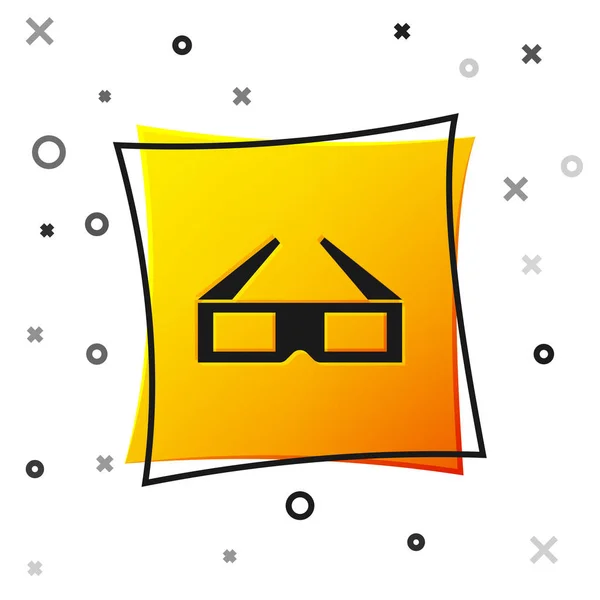 Schwarze 3D-Kinobrille, isoliert auf weißem Hintergrund. gelber quadratischer Knopf. Vektorillustration — Stockvektor