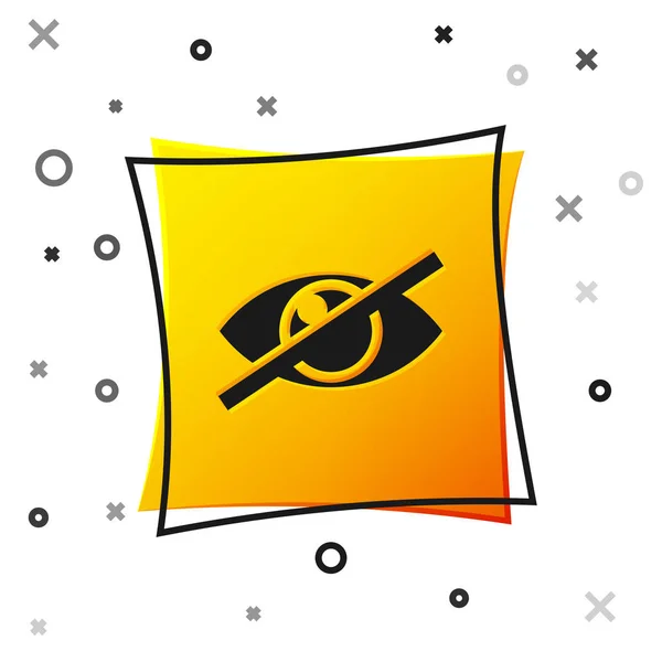 Černá neviditelná nebo skryta ikona izolované na bílém pozadí. Žluté čtvercové tlačítko. Vektorová ilustrace — Stockový vektor