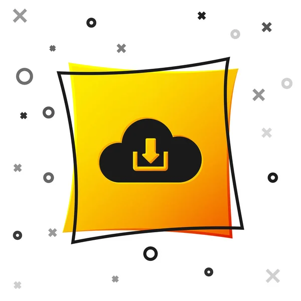 Black Cloud download icoon geïsoleerd op witte achtergrond. Gele vierkante knop. Vector illustratie — Stockvector