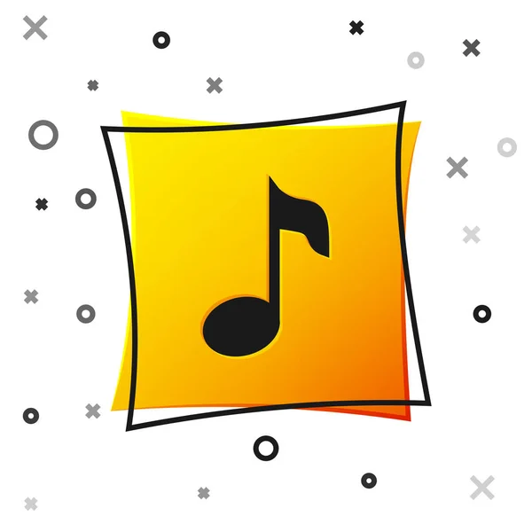 Schwarze Musiknote, Tonsymbol isoliert auf weißem Hintergrund. gelber quadratischer Knopf. Vektorillustration — Stockvektor