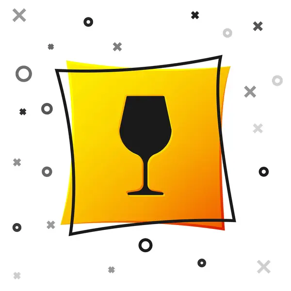 Fekete bor üveg ikon izolált fehér háttér. Wineglass jel. Sárga négyzetgomb. Vektoros illusztráció — Stock Vector