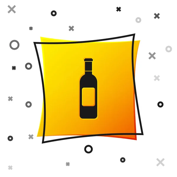 Fekete üveg bor ikon izolált fehér háttér. Sárga négyzetgomb. Vektoros illusztráció — Stock Vector