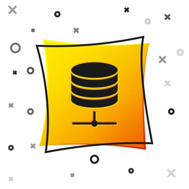 Siyah Sunucu, Data, Web Sunucu simgesi beyaz arkaplanda izole edildi. Sarı kare düğme. Vektör İllüstrasyonu