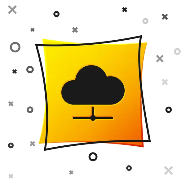 Black Network cloud verbinding pictogram geïsoleerd op witte achtergrond. Sociale technologie. Cloud computing concept. Gele vierkante knop. Vector Illustratie — Stockvector