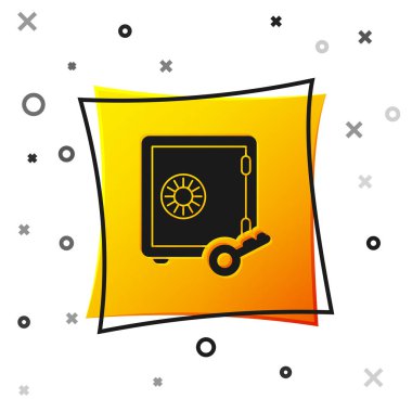 Beyaz arka planda yalıtılmış kazık simgesinin Siyah Kanıtı. Kripto para ekonomisi ve finans tahsilatı. Sarı kare düğmesi. Vektör İllüstrasyonu