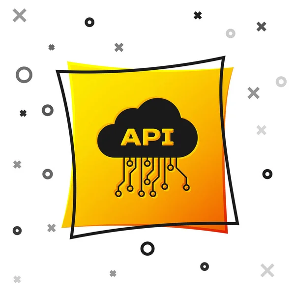 Black Cloud api interface icon isolated on white background. Application programming interface API technology. Software integration. Yellow square button. Vector Illustration — Stock Vector