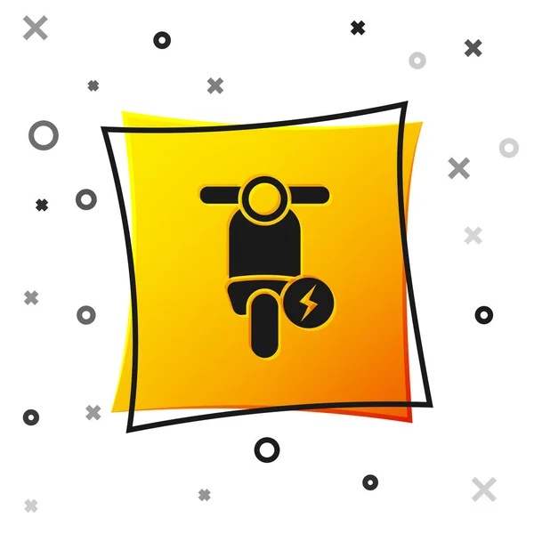 Black Electric scooter icon isolated on white background. Yellow square button. Vector Illustration — Stock Vector