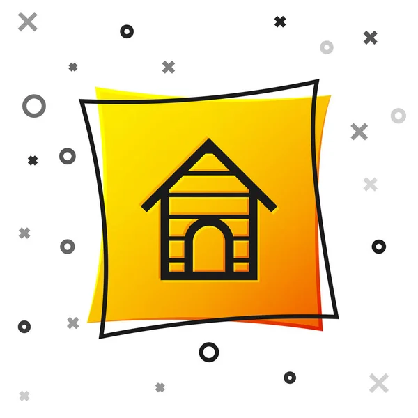 白い背景に隔離されたブラックドッグハウスのアイコン。犬小屋黄色の正方形のボタン。ベクトルイラストレーション — ストックベクタ