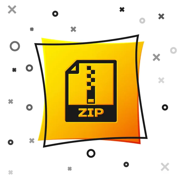 黑色 Zip 文件文档图标。下载在白色背景上隔离的 zip 按钮图标。压缩文件符号。黄色方形按钮。矢量插图 — 图库矢量图片