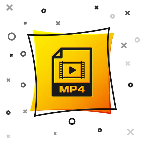 Ícone de documento de arquivo MP4 preto. Baixar ícone de botão mp4 isolado no fundo branco. Símbolo de arquivo MP4. Botão quadrado amarelo. Ilustração vetorial — Vetor de Stock