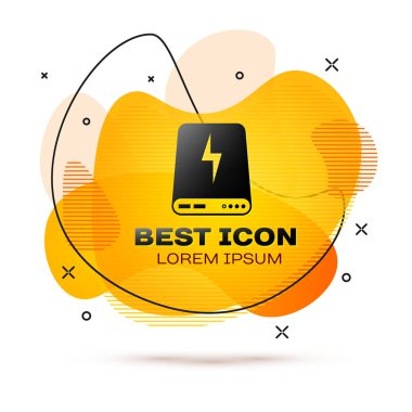 Siyah Güç bankası simgesi beyaz arka planda yalıtılmış. Taşınabilir şarj cihazı. Akışkan renk afiş. Vektör İllüstrasyonu