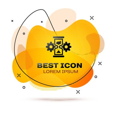 Siyah Kum Saati ve dişli simgesi beyaz arka plan üzerinde izole. Zaman Yönetimi sembolü. Saat ve vites simgesi. İş konsepti. Akışkan renk afiş. Vektör İllüstrasyonu