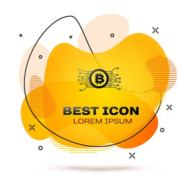 Siyah Cryptocurrency kavramı bitcoin beyaz arka plan üzerinde izole mikroçip devre simgesi ile daire içinde. Blockchain teknolojisi, dijital para piyasası. Akışkan renk afiş. Vektör İllüstrasyonu