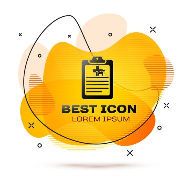 Beyaz arka planda izole tıbbi klinik kayıt pet simgesi ile Siyah Pano. Sağlık sigortası formu. Tıbbi kontrol işaretleri raporu. Akışkan renk afiş. Vektör İllüstrasyonu