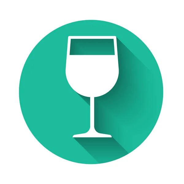 White Wine glass icon isolated with long shadow. Wineglass icon. Goblet symbol. Glassware sign. Green circle button. Vector Illustration — Stock Vector