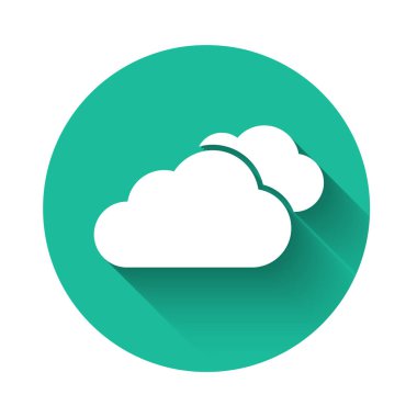 Beyaz Bulut simgesi uzun gölgeli. Yeşil daire düğmesi. Vektör İllüstrasyonu