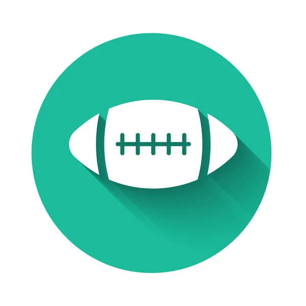 Ícone de bola de futebol americano branco isolado com sombra longa. Botão de círculo verde. Ilustração vetorial — Vetor de Stock