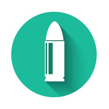 Beyaz Kurşun ikonu uzun gölgeli. Yeşil daire düğmesi. Vektör İllüstrasyonu