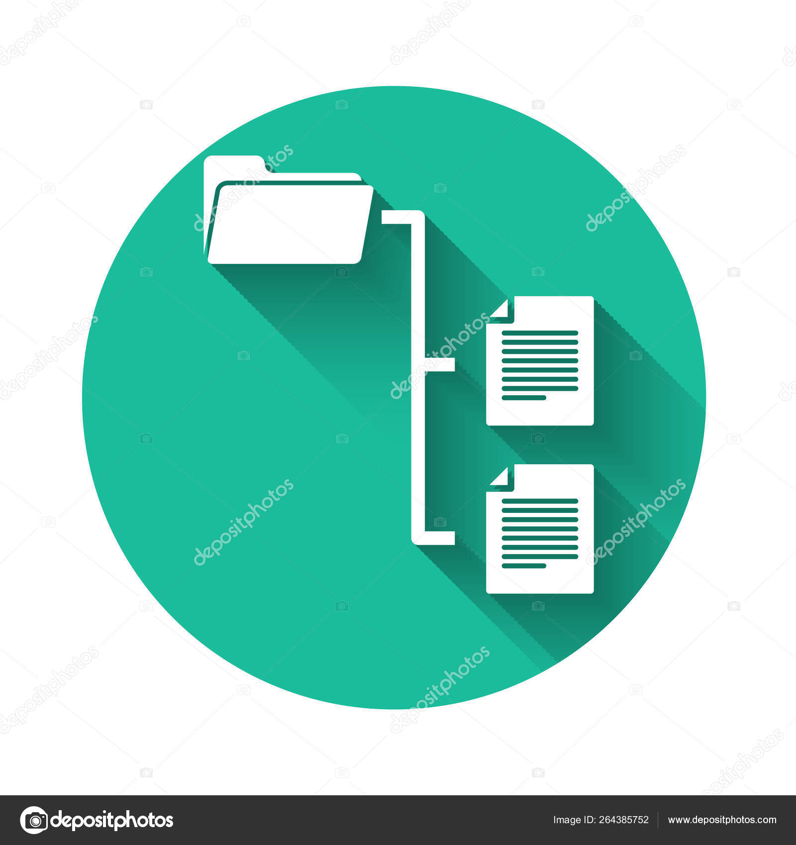 長い影で隔離されたホワイトフォルダツリーアイコン コンピュータ