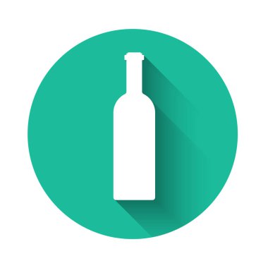 Uzun gölgeli beyaz şarap ikonu. Yeşil daire düğmesi. Vektör İllüstrasyonu