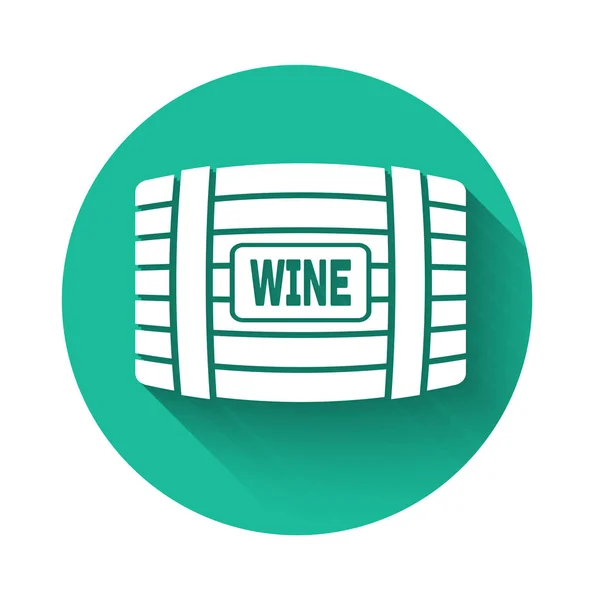 Baril en bois blanc pour icône du vin isolé avec une longue ombre. Bouton rond vert. Illustration vectorielle — Image vectorielle