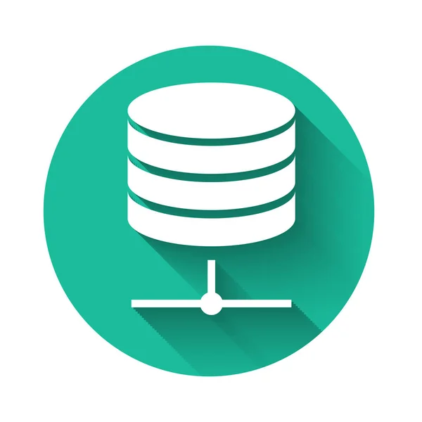 White Server, Data, Web Hosting icon isolated with long shadow. Green circle button. Vector Illustration — 스톡 벡터