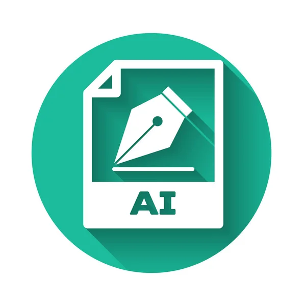 Weiß ai Datei Dokument-Symbol. ai button icon mit langem Schatten isoliert herunterladen. ai-Dateisymbol. grüner Kreis-Knopf. Vektorillustration — Stockvektor