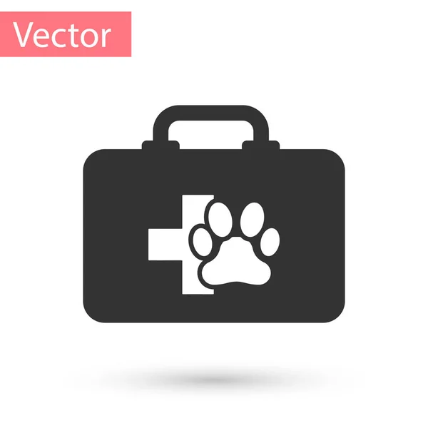 Grey Pet first aid kit icon isolated on white background. Dog or cat paw print. Clinic box. Vector Illustration — Stock Vector