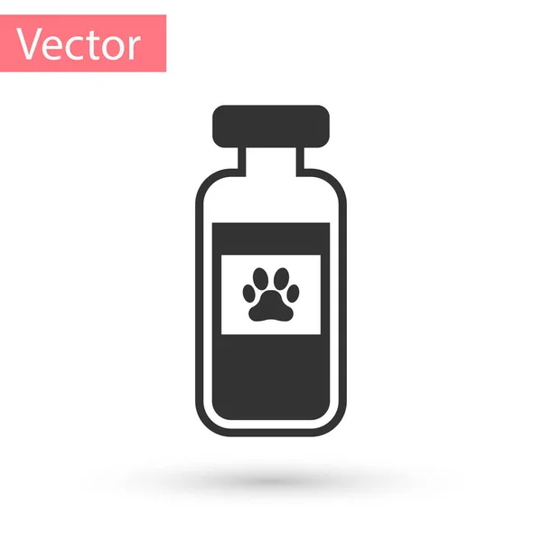 Cinza Animais de estimação ícone médico frasco isolado no fundo branco. Medicamento prescrito para animais. Ilustração vetorial — Vetor de Stock