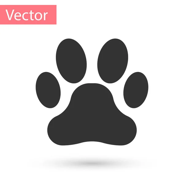 Graues Pfotendruck-Symbol auf weißem Hintergrund. Pfotenabdruck für Hund oder Katze. Tierspur. Vektorillustration — Stockvektor