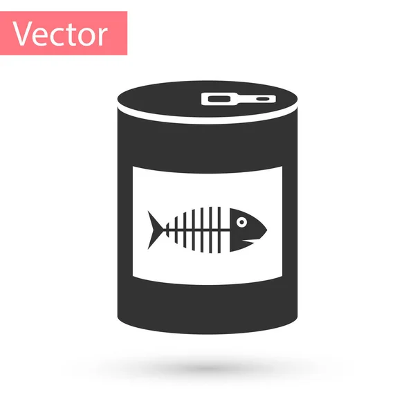 Grey Canned food para gato icono aislado sobre fondo blanco. Signo de esqueleto de pez. Comida para animales. Comida para perros para mascotas. Ilustración vectorial — Vector de stock