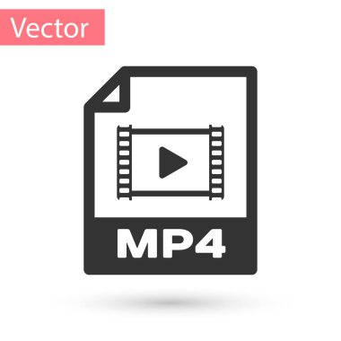 Gri Mp4 dosya belge simgesi. Beyaz arka planda yalıtılmış mp4 düğme simgesini indirin. Mp4 dosya sembolü. Vektör İllüstrasyonu