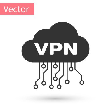 Gri Bulut Vpn arabirim simgesi beyaz arka planda yalıtılmış. Yazılım entegrasyonu. Vektör İllüstrasyonu