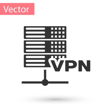 Gri Sunucu Vpn simgesi beyaz arka planda yalıtılmış. Vektör İllüstrasyonu