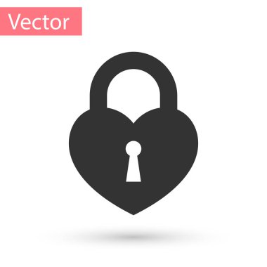 Gri Kale beyaz arka plan üzerinde izole bir kalp simgesi şeklinde. Kilitli Kalp. Aşk sembolü ve anahtar deliği işareti. Vektör İllüstrasyonu
