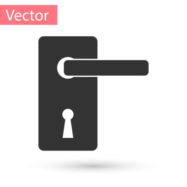 Gri Kapı kolu simgesi beyaz arka planda yalıtılmış. Kapı kilidi tabelası. Vektör İllüstrasyonu