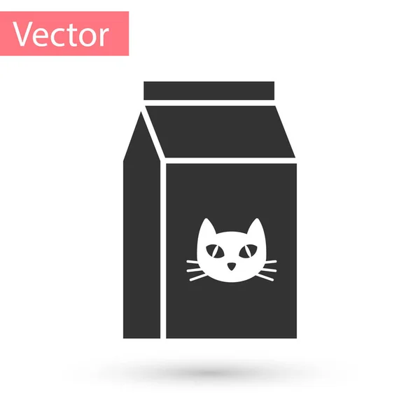 Graue Futtertüte für Katzensymbol isoliert auf weißem Hintergrund. Futter für Tiere. Tierfutter-Paket. Vektorillustration — Stockvektor