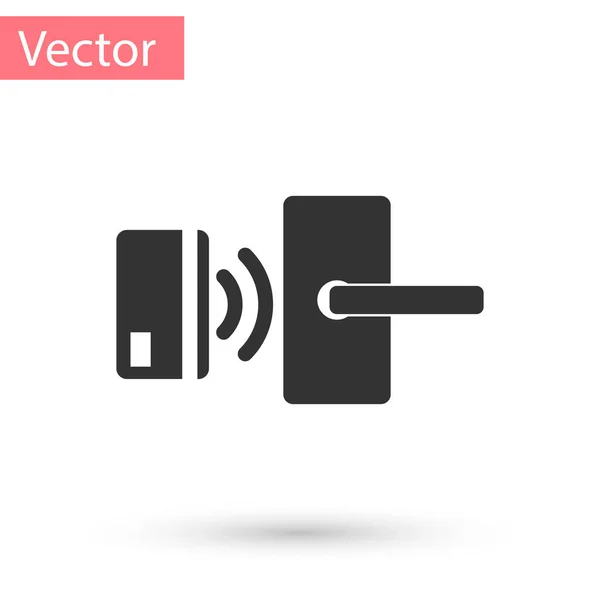 Fechadura de porta digital cinza com tecnologia sem fio para ícone de desbloqueio isolado no fundo branco. Sinal da maçaneta. Segurança inteligente casa de conceito. Ilustração vetorial — Vetor de Stock