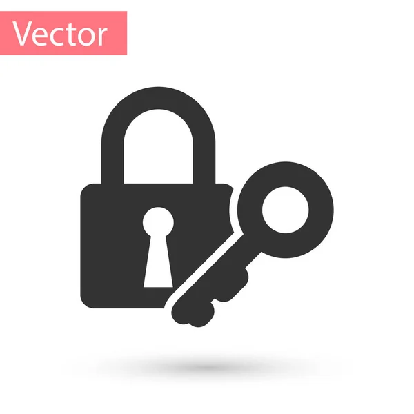 Cerradura gris e icono de llave aislados sobre fondo blanco. Señal de candado. Seguridad, seguridad, protección, concepto de privacidad. Ilustración vectorial — Vector de stock