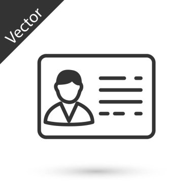 Gri Kimlik rozeti çizgi simgesi beyaz arka planda yalıtılmış. Bu sunum için kullanılabilir, şirketin kimliği, reklam. Vektör İllüstrasyonu