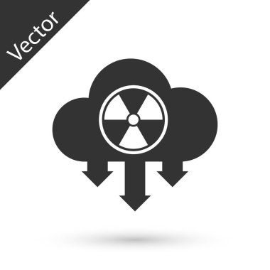 Grey Acid rain and radioactive cloud icon isolated on white background. Effects of toxic air pollution on the environment. Vector Illustration clipart