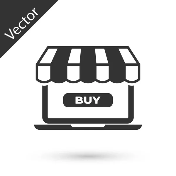 Grå online shopping koncept. Köp på skärmen laptop ikon isolerad på vit bakgrund. Koncept e-handel, e-Business, Online Business Marketing. Vektor illustration — Stock vektor