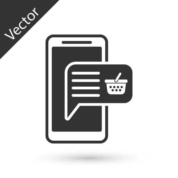 Graues Handy und Warenkorb-Symbol isoliert auf weißem Hintergrund. Online-Kauf-Symbol. Supermarkt-Warenkorb Symbol. Vektorillustration — Stockvektor