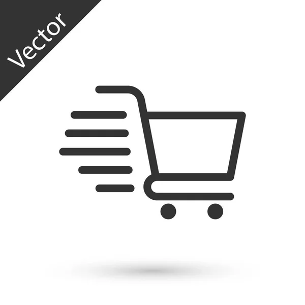 Šedý nákupní košík ikona izolované na bílém pozadí. Online nákupní koncept. Podpis doručovací služby. Symbol supermarketu. Vektorová ilustrace — Stockový vektor