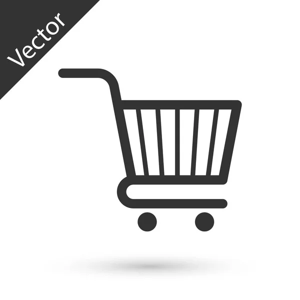 Šedý nákupní košík ikona izolované na bílém pozadí. Online nákupní koncept. Podpis doručovací služby. Symbol supermarketu. Vektorová ilustrace — Stockový vektor