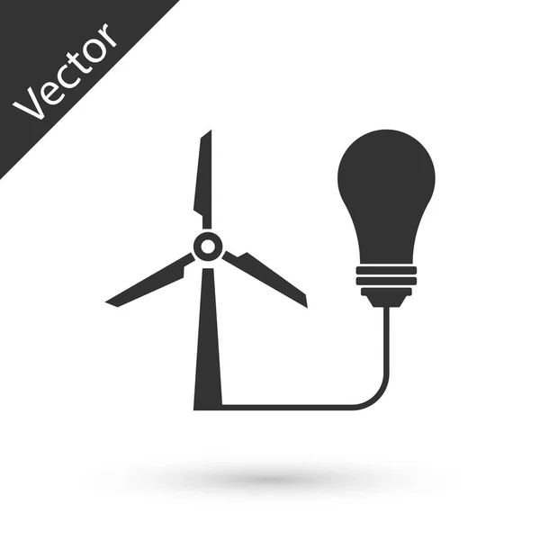 灰色灯泡与风力涡轮机作为生态友好型能源的想法，在白色背景上隔离的能源图标。替代能源概念。矢量插图 — 图库矢量图片