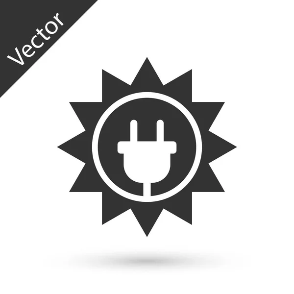 Graues Solarpaneel-Symbol auf weißem Hintergrund. Sonne und Stecker. Vektorillustration — Stockvektor