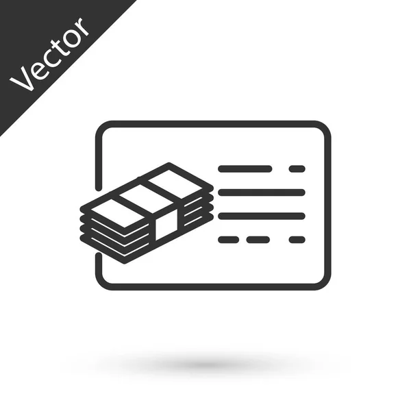 Icono de línea de documento Grey Financial aislado sobre fondo blanco. Icono de factura y dinero. Planificación presupuestaria, ahorro de dinero y pago del concepto de deuda. Ilustración vectorial — Vector de stock