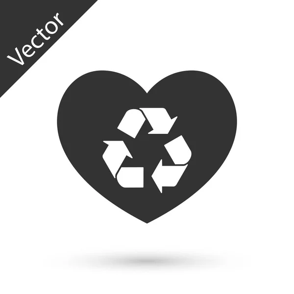 Ícone de coração cinza Eco amigável isolado no fundo branco. Coração eco reciclar bio natureza. Conceito ambiental. Ilustração vetorial — Vetor de Stock