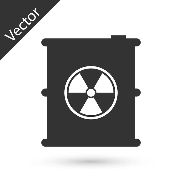 Cinza Resíduos radioativos no ícone do tambor isolado no fundo branco. Um barril de lixo tóxico. Emissões radioactivas de lixo, poluição ambiental. Ilustração vetorial — Vetor de Stock